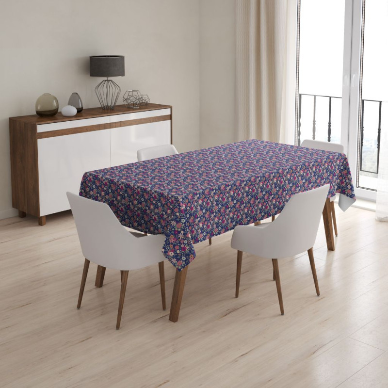 Printed Acryl Coated Cotton OLGA Navy Blue / Pink
